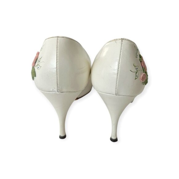 Vintage Condotti Floral Appliqué Heels – White Pumps 8.5 M - Picture 6 of 13